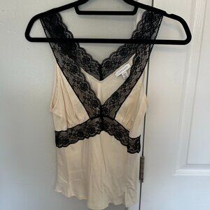 Topshop Lacy Camisole Y2K Womens Size US 8 Beige and Black Satin Silky